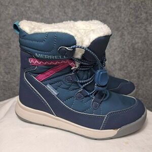 Merrell Waterproof Snow Boots Youth 13M Crush 3.0 Blue Lace Up Faux Fur MK166125